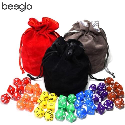 Rainbow Colorful Series Bundle of Dice with 1pcs Big Drawstring Pouch for RPG MTG Board Games D4 D6 D8 D10 D% D12 D20