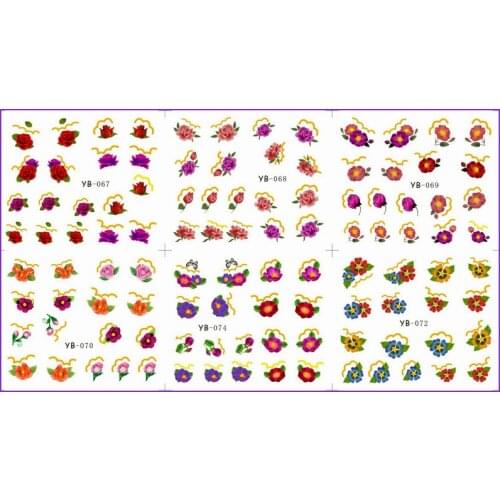 6 PACK/ LOT WATER DECAL NAIL ART NAIL STICKER LARGE FLOWER VINE YB067-072