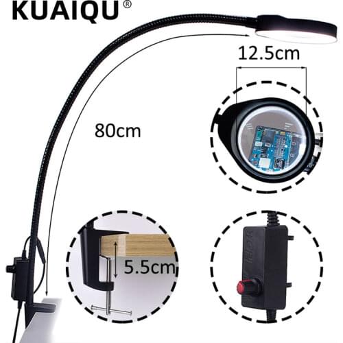 Black White Desk Clip-on Magnifying Glass Lamp Lighted Illuminated Optical Magnifier for PCB Inspection Beauty Dentistry 8X 10X