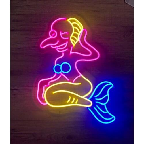 Custom Mr Burns Casino Mermaid Anime Led Neon Sign Light Indoor Outdoor Wall Hanging for Gift Birthday Home Bedroom Party Decor