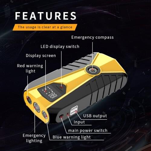New Starting Device Emergency Power Bank Battery Charger 16800mAh Yellow ABS Car Electronics Jumpstarter Car Jump Starter
