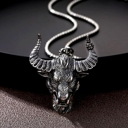 Hip Hop Retro Demon Bull Head Stainless Steel Pendant Necklace Personality Men And Women Sweater Chain Fashion Rock Punk Jewelry