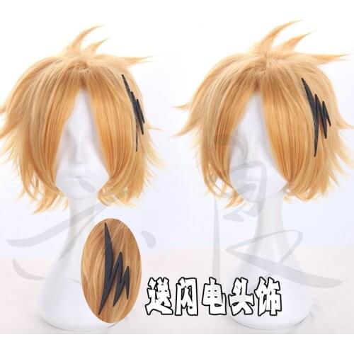 Anime My Hero Hero Academia Kaminari Denki Wig Short Golden Heat Resistant Synthetic Cosplay Wigs+ Black Headclip+ Wig Cap