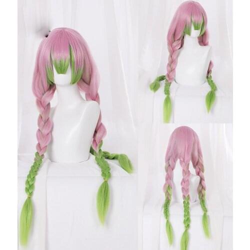 1pcs Anime Kanroji Mitsuri Wig Demon Slayer: Kimetsu no Yaiba Heat Resistant Synthetic Hair Cosplay Prop for Women Girl Decor