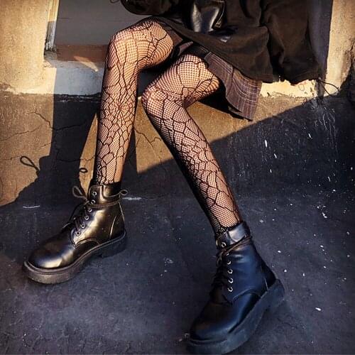 Sexy Stockings Stay Up Thigh High Tights Fishnet Mesh Skull Print Punk Stretch Pantyhose Women Accessories