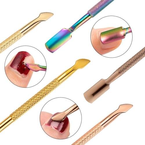 Nail Art Files Uv Gel Polish Dead Skin Remove Manicure Pedicure Clean Care Tools 5 Colors Stainless Steel Cuticle Spoon Pusher