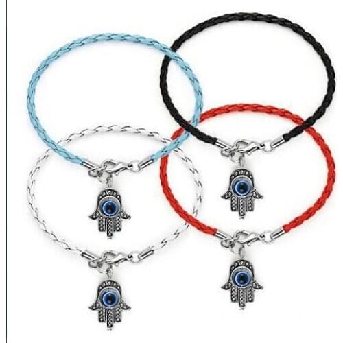 50 Pcs Kabbalah Hassam hand & Evil Eye Pendants Mixed color Braided Rope Bracelets For Women & Men Creative Gifts C117