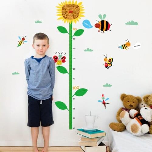 Sunflower Bee Child Height DIY Vinyl Wall Stickers For Kids Rooms Home Decor Art Decals 3D Poster Wallpaper Decoration