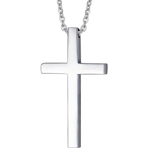 Simple Style Mens Boys Jewelry Silver Stainless Steel Cross Pendant Necklace No Fade or Tarnish
