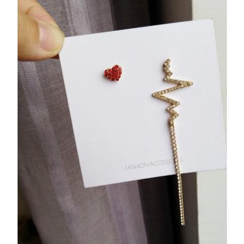 S925 needle New Asymmetrical Earrings Women Fashion Temperament High Quality Crystal Red Heart Stud Earrings Gifts Wholesale