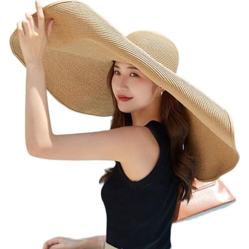 Summer Gir Ins 25cm Large brim Sun hat Caps Visor Women outdoor Holiday Beach Straw hat Floppy Sunscreen Hats