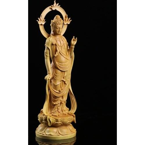 Boxwood 15 21 24cm Guanyin Sculpture Wood Carving Buddha Statue Home Decor
