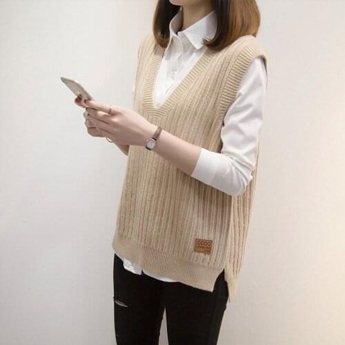 Women Sweater Vest Spring Autumn New Sleeveless V-neck Solid Casual Loose Knitted Tank Pullover Top Korean Clothes Female e450