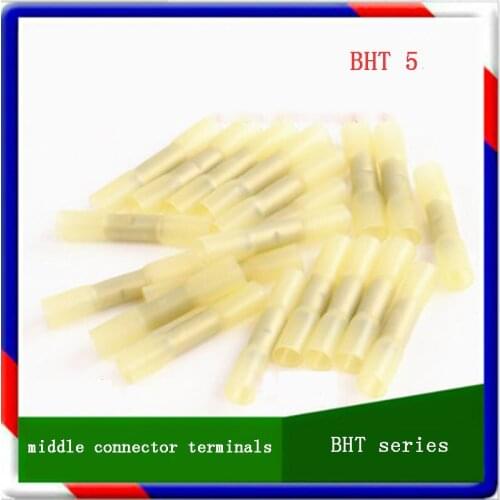 BHT5 yellow color heat shrink butt 20pcs Crimp Terminals Insulated Electrical Wire Cable Connectors Free shipping