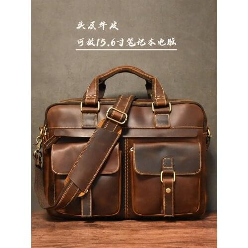 Vintage Handmade Crazy Horse Leather 15.6" Laptop Briefcase