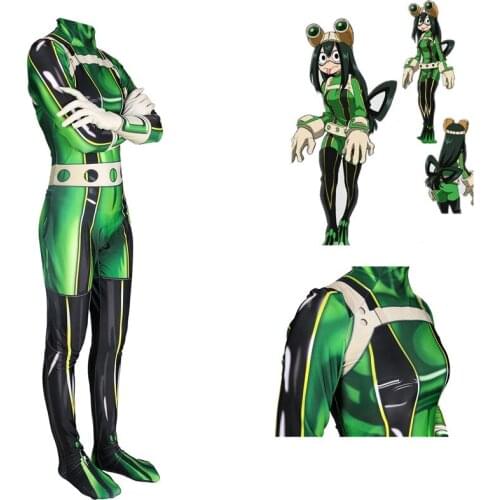 Japanese Anime My Hero Academia Frog Blowing Rain Cosplay Tights Battle Suit