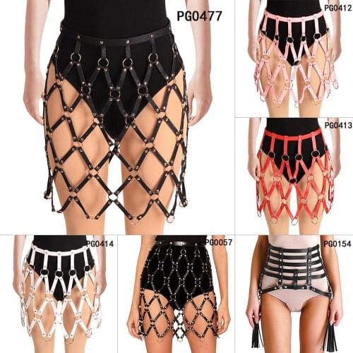 Womens Skirt Harness Leather Body Caged Waist Garter Belt Sexy Lingerie Gothic Punk Crop Top Dress Strap Dance Wear Plus Size