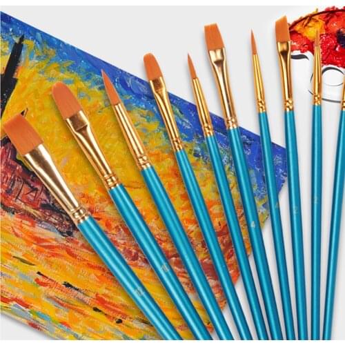10pcs/pack Artist Paint Brushes Set Nylon Painting Brush for Acrylic Oil Watercolor Artist Professional Painting Kits Art Supply