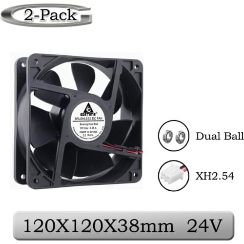 2 Pcs Gdstime DC 24V 120mm 120*120*38mm Dual Ball Cooler Fan 12cm 120mm x 38mm Motor Cooling Fan