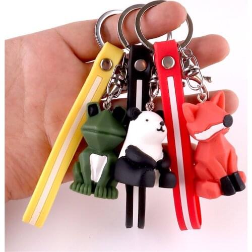 2019 New Fashion Cute Frog Fox Dinosaur Keychain Key Ring Fashion Stuffing Cartoon PU Key Chain Creative Car Bag Phone Key Ring