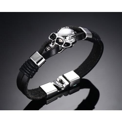 2020 Anime Cosplay Punk Rock Mens Black Durable Leather Bracelets Gothic Skull Cuff Bangle Skeleton Halloween bracelet