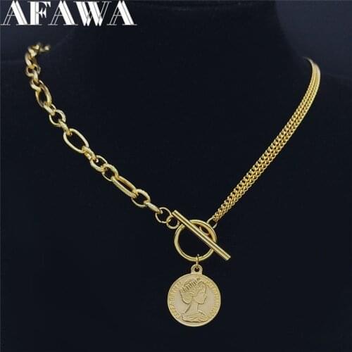 2021 Fashion Coin Stainless Steel Necklace Gold Color Round Chain Necklace Jewelry chaine acier inoxydable NK45S02