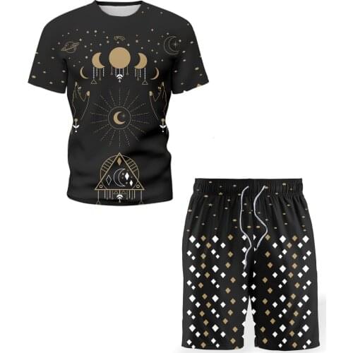 2021 summer new mens sets round neck sports T-shirt shorts running suit black personality fashion 3D printed sports suit