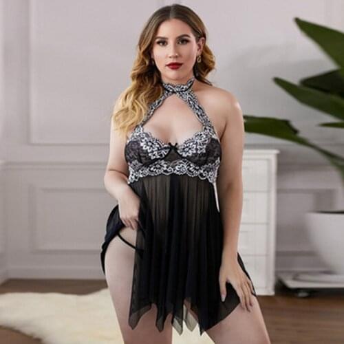 2021Womens Sexy Nightgowns Lace Printed Gauze Halter Sleepwear See Through Mini Nightdress Femme Irregular Hem Nighties