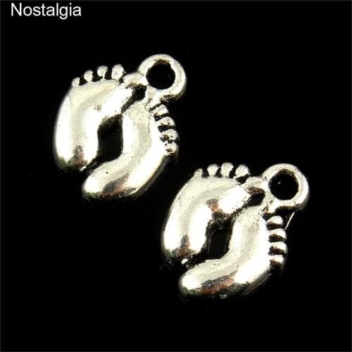 30Pcs Cute Tibetan Baby Feet Charms Baby Foot Print Pendant Jewlery Making 10*10MM