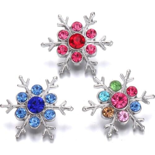 6pcs/lot New Christmas Snap Jewelry Rhinestone Lot Snowflake 18mm Snap Button Fit 18mm Snap Bracelet DIY Accessories Christmas