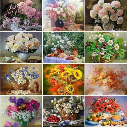 Diamond Painting Peony Flower Full Drill Cross Stitch Kits for Adults Square Mosaic Art Accessories Rhinestones for Family Decor
