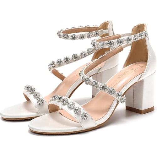 BaoYaFang Thick Heel Ankle Strap Fashion Summer Bridal Crystal Wedding Party Dress Shoes Woman Orange Open Toe Female Sandals