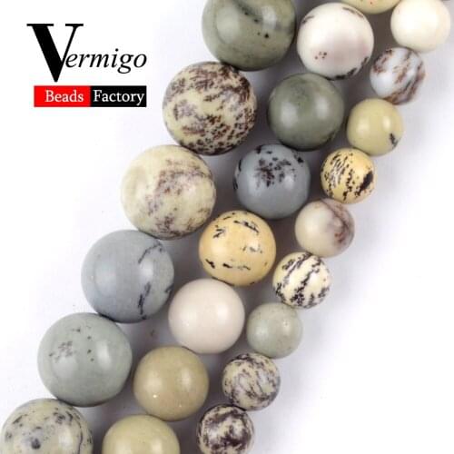 Natural Chinese Picture Jaspers Gem DIY Necklace Bracelet For Jewelry Making Wholesale Round Loose Spacer Beads 6mm-12mm 15"