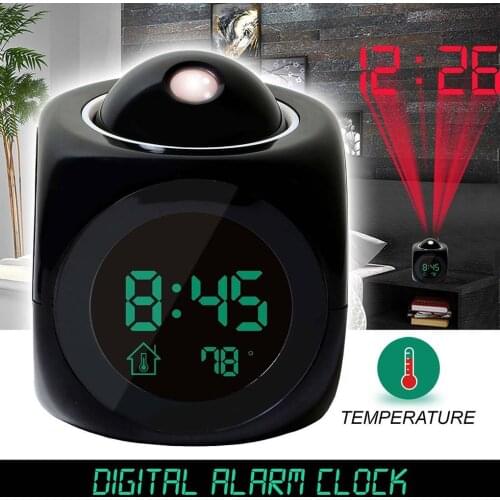 Projection Digital Weather LCD Snooze Clock Bell Alarm Display Backlight LED Projector Home Clock Backlight Table Clock