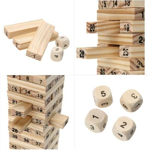 Wooden Tower Wood Building Blocks Toy Domino 54 +4pcs Extract Building Educational Game Gift