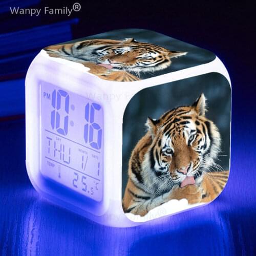 Tiger LED Alarm Clock 7 Color Glowing Digital Clock Big screen Multifunctio Touch Sensing Watches Clock birthday gift for Kids