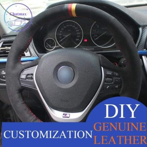 For BMW F30 320i 328i Black Suede Black Red Yellow Marker Steering Wheel Cover Anti-slip fit all season
