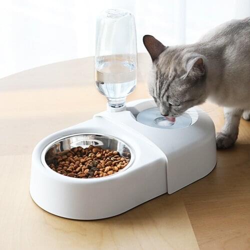 Pet Double Bowl Automatic Feeder Dog Cat Food Bowl with Water Dispenser Stainless Bowl Drinking Raised Stand Dish Bowls for Pet