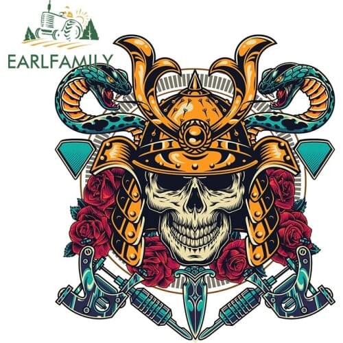 EARLFAMILY 13cm x 11.7cm Rose Viper Japanese Samurai Design Car Emblem Auto Sticker Skull JDM Window Motorcycle Car Styling