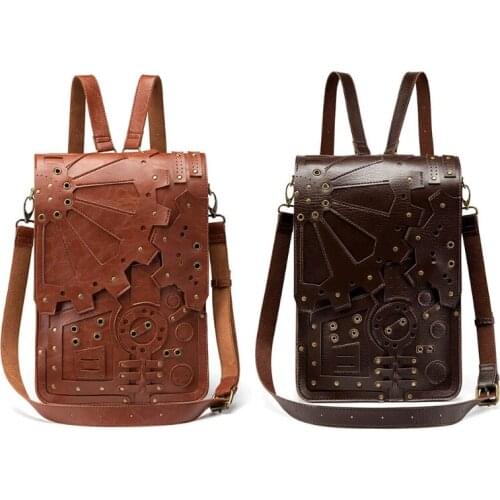 Steampunk Leather Messenger Bag Halloween Gothic Retro Briefcase Crossbody Bags