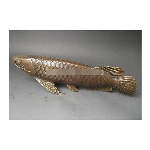 Copper Brass CHINESE crafts decor ation Asian 11 "Rare Bronze cobre Esculpido 'Peixe a cada ano