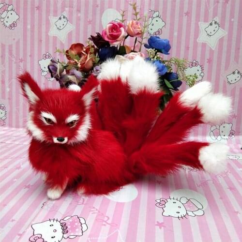 New real life red squating fox model plastic&furs simulation nine-tails fire fox doll gift about 35x15cm xf2874