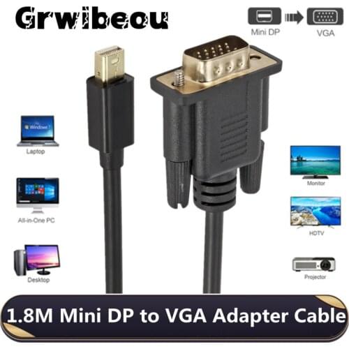 Grwibeou 1080P Mini DP DisplayPort To VGA Cable 1.8m Male to Male Displayport vga Connection Adapter for PC Laptop Projector