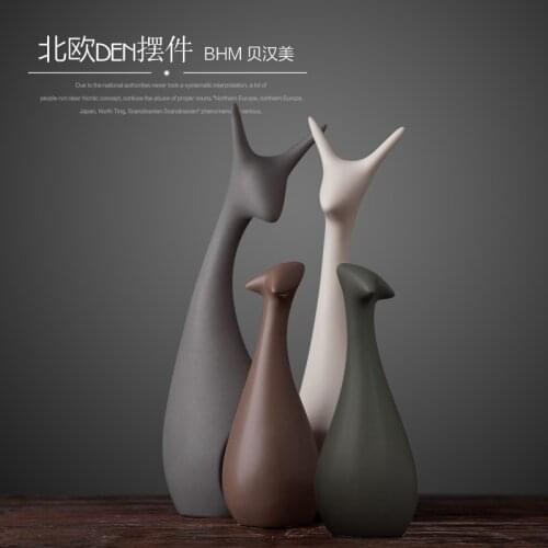 Minimalist ceramic deer home decor crafts room decoration handicraft ornament porcelain animal cat figurines wedding decorations