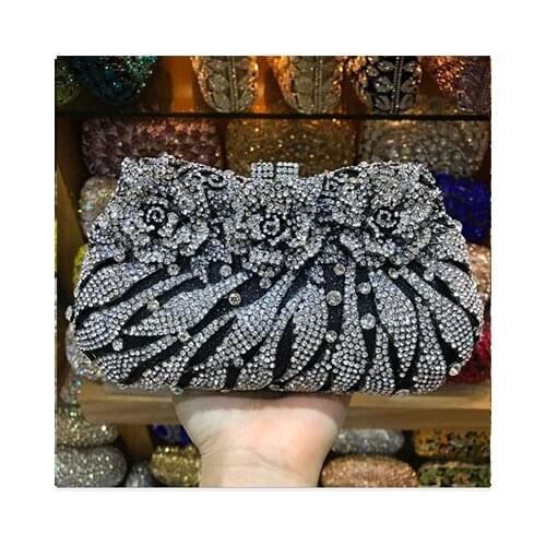 Multi Flower Women Crystal Clutch Evening Bags Metal Hard Case Party Floral Clutches Handbag and Purse Bridal Wedding Clutch Bag