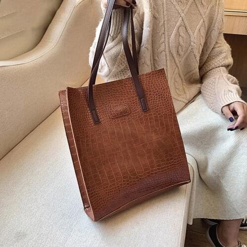 Fashion Large Capacity Causal Shoulder Bags for Women PU Leather Fringe Purse Handbags Retro Crocodile Pattern Shopper Tote