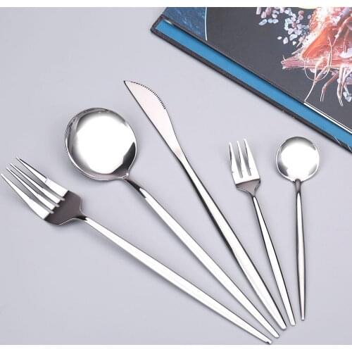 Stainless Steel Mirror Tableware Dinnerware Knife Spoons Fork Set Washing Kitchen Utensils Cutlery Lunch Dishes Complete Dinner