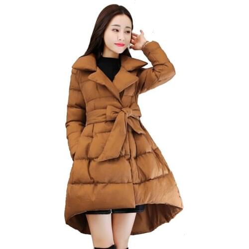 2019 New Jackets Winter Coat Thicks Fashion Fluffy Belt Long Woman Slim Warm Cotton Coat High-end Korean Version Plus Outerwears