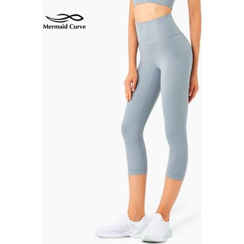 2021 Summer New High Waist Peach Hip Fitness Leggings Womens Nude Color Pocket Calf Pants Gym Training Quick-Drying Yoga Pants