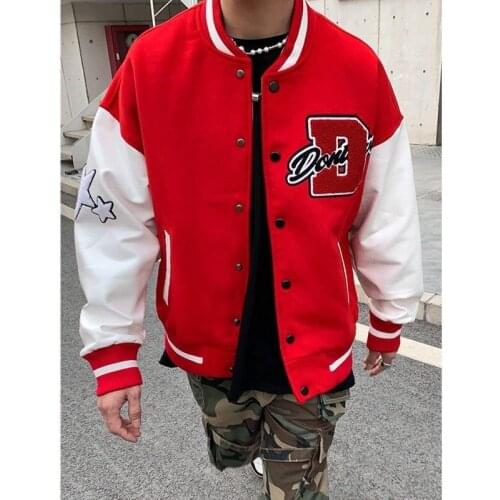 New Vintage Hiphop College Jackets Mens Furry Stars letters Embroidery Color Block Harajuku Varsity Jacket Women Baseball Coats